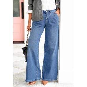NWT Freckled Poppy x Risen Pleated High Rise Medium Wash Wide Leg Jeans Size 9
